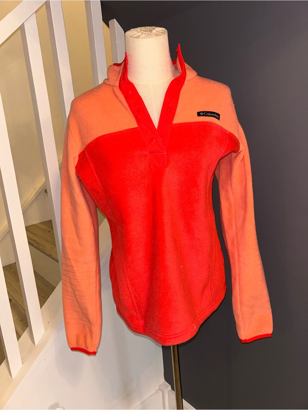 Columbia Half Snap Pullover Fleece . Coral Salmon Colourblock.